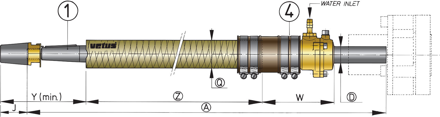 Polyester stern tube l 500mm, incl bearing 40mm