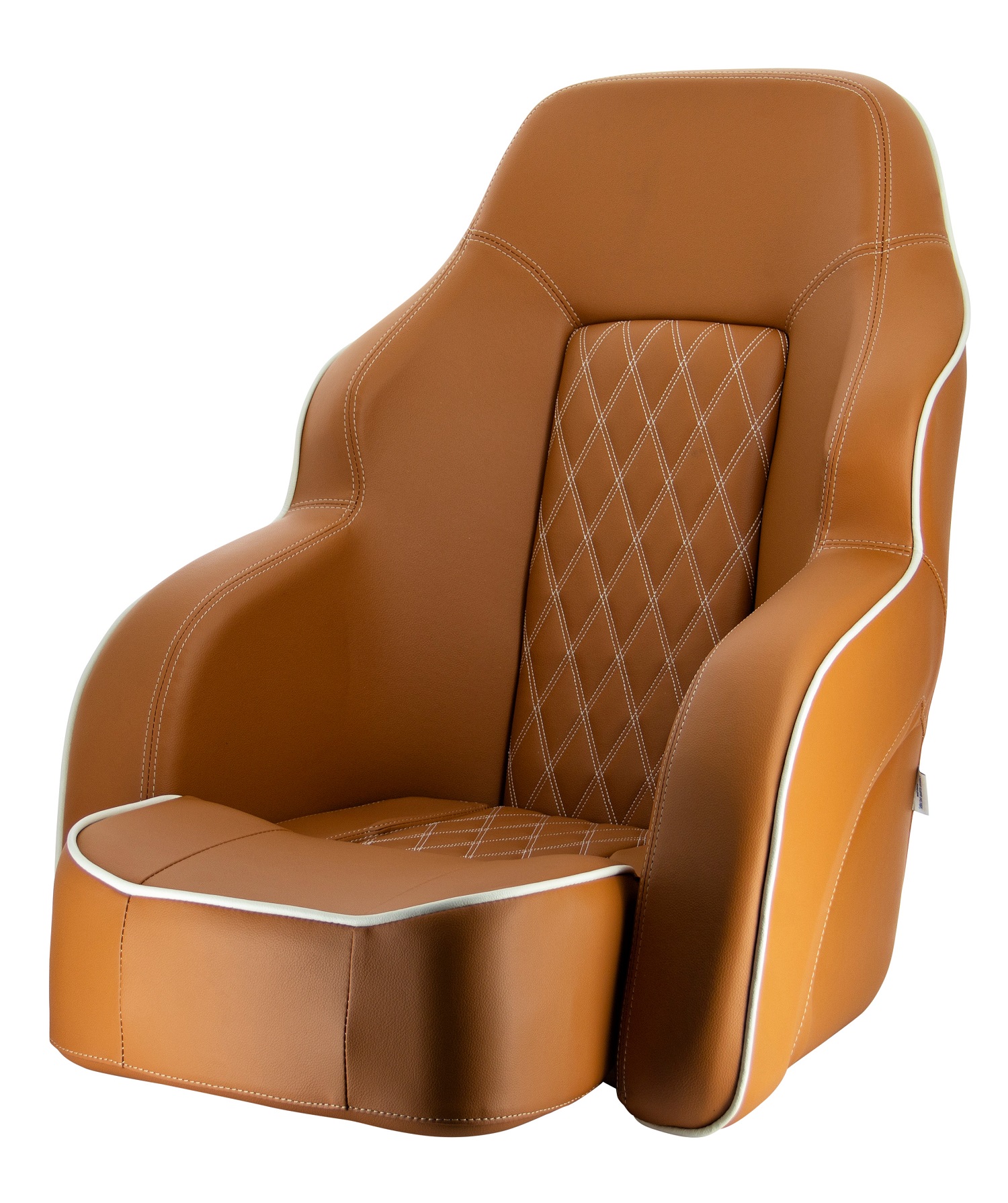Seat "Commander", skai orange brown (cognac), diamond stitching, white piping, flip- up