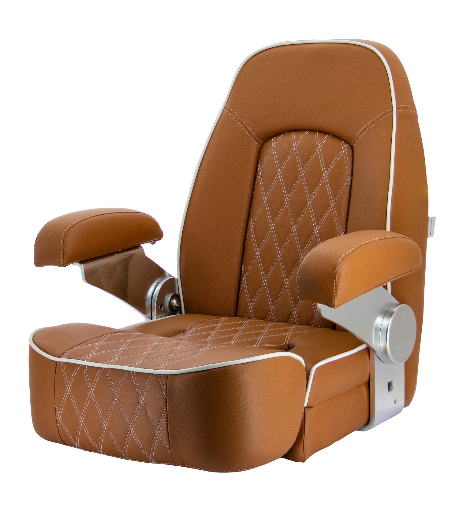 Seat "Seaman", skai orange brown (cognac), diamond stitching, white piping, flip- up