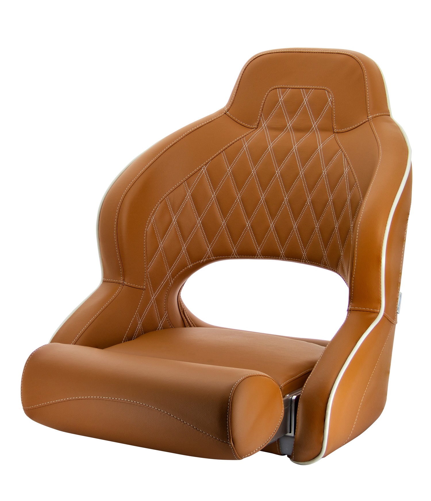 Seat "Pilot", skai orange brown (cognac), diamond stitching, white piping, flip- up
