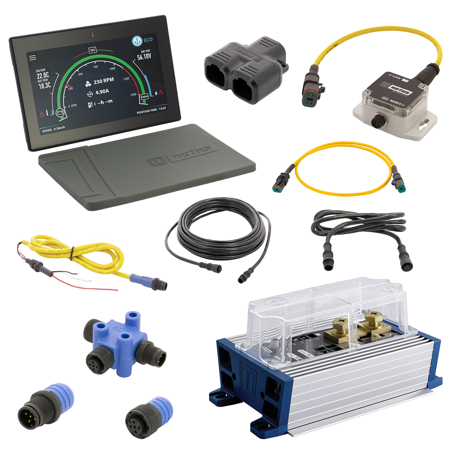 E-DRIVE Monitoring System NMEA200 Set incl. 500A shunt, CANverter and 7" gps display