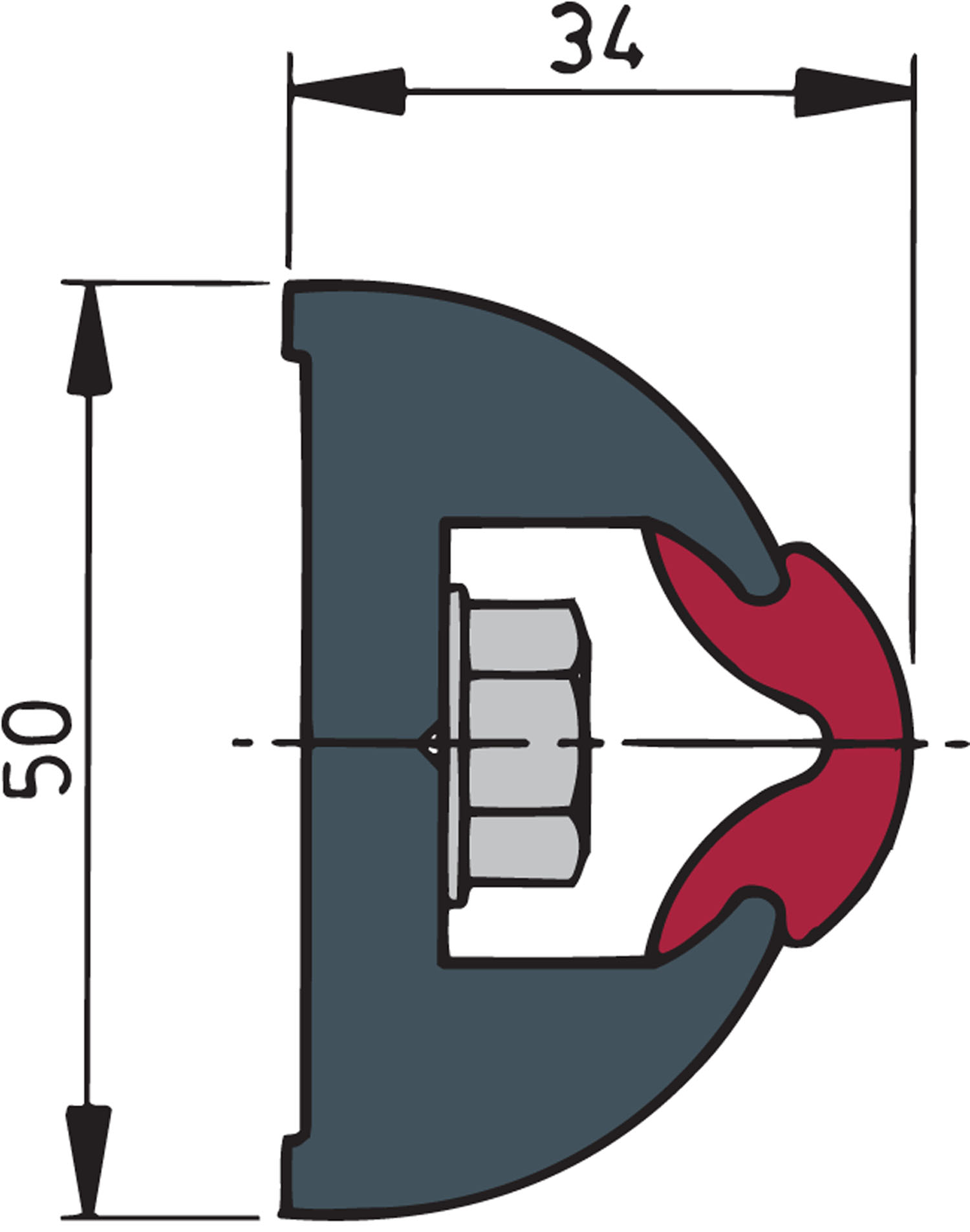 Vinyl rubbing strake, signal black 50x34mm, without inlay, per m