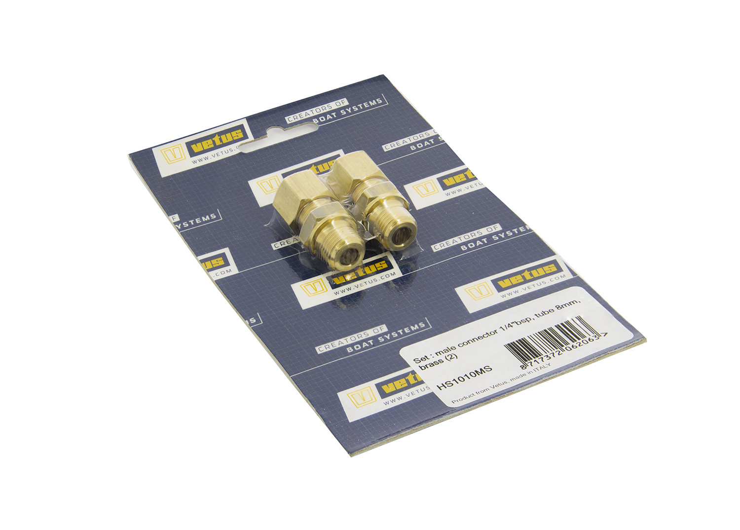 Set : straight male connector 1/4"bsp, tube 8mm, brass (2)