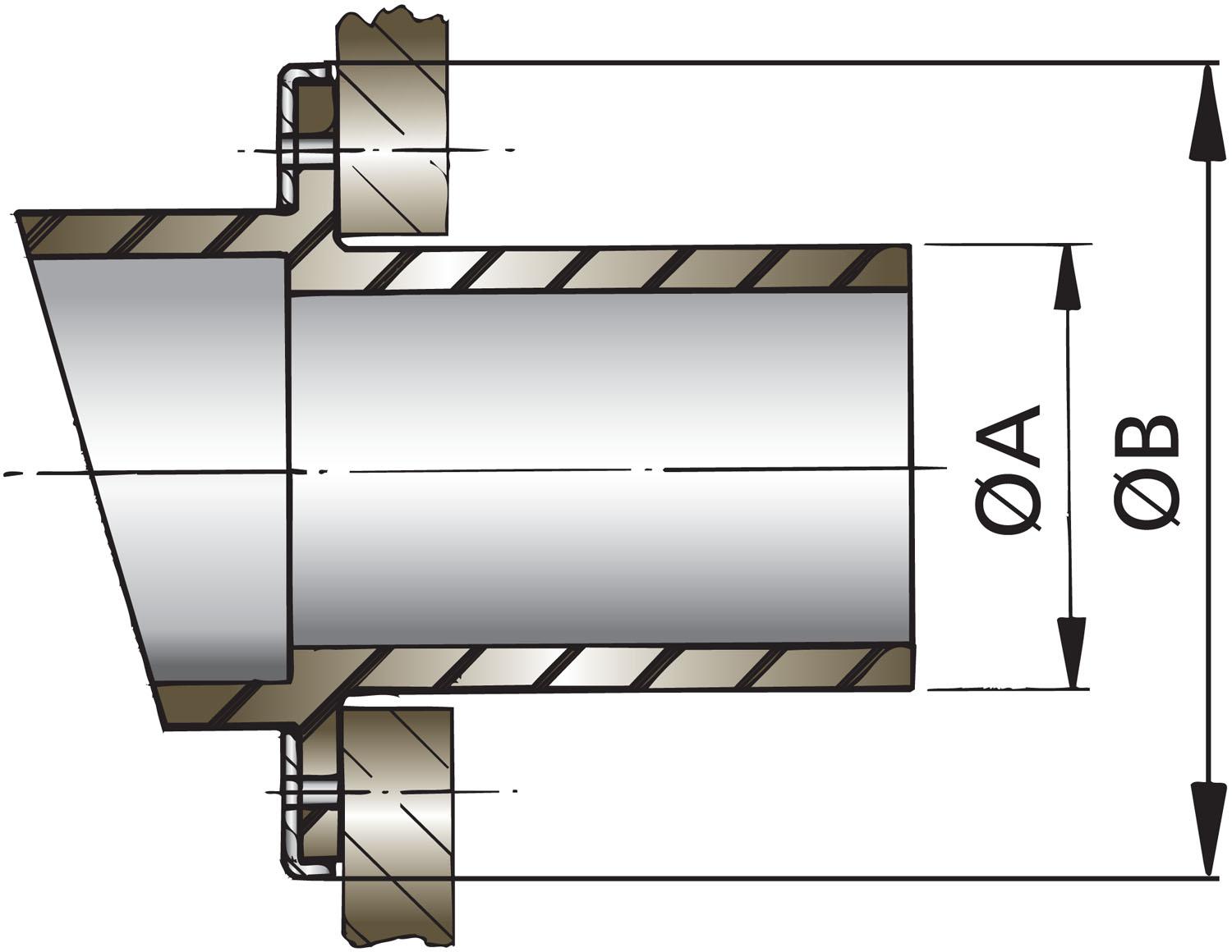 50mm transom exhaust connection, rubber